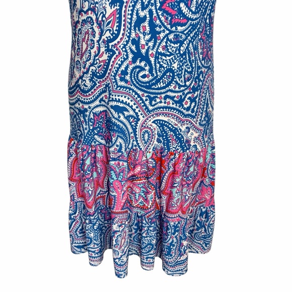 MSK Drop Waist Sleeveless Tiered Midi Dress Bright Blue Paisley, Medium - Picture 3 of 11